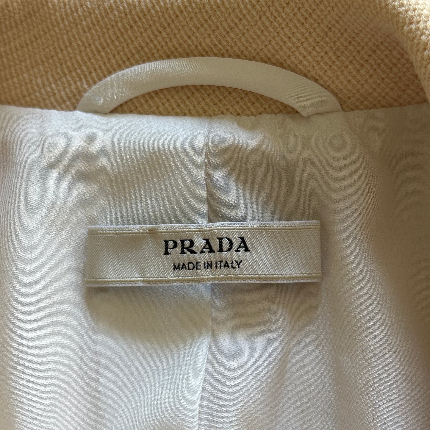 Prada Cream Wool Velvet Detail Jacket Coat