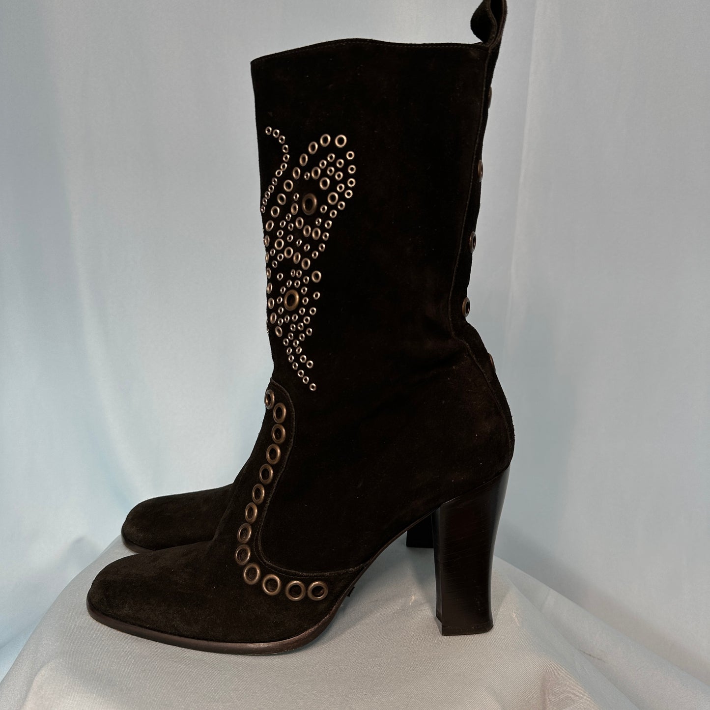 Dolce & Gabbana Butterfly Stud Black Suede Boots