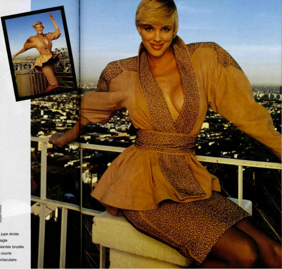 Jean Claude Jitrois 1987 Brown Suede Leather Squiggle Jacket & Skirt Set