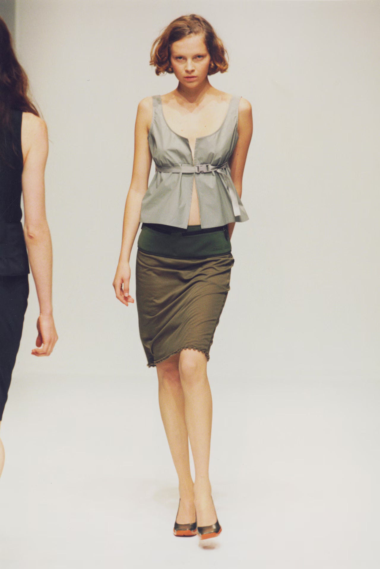 Miu Miu Spring 1999 Runway Grey Buckle Top & Skirt Set