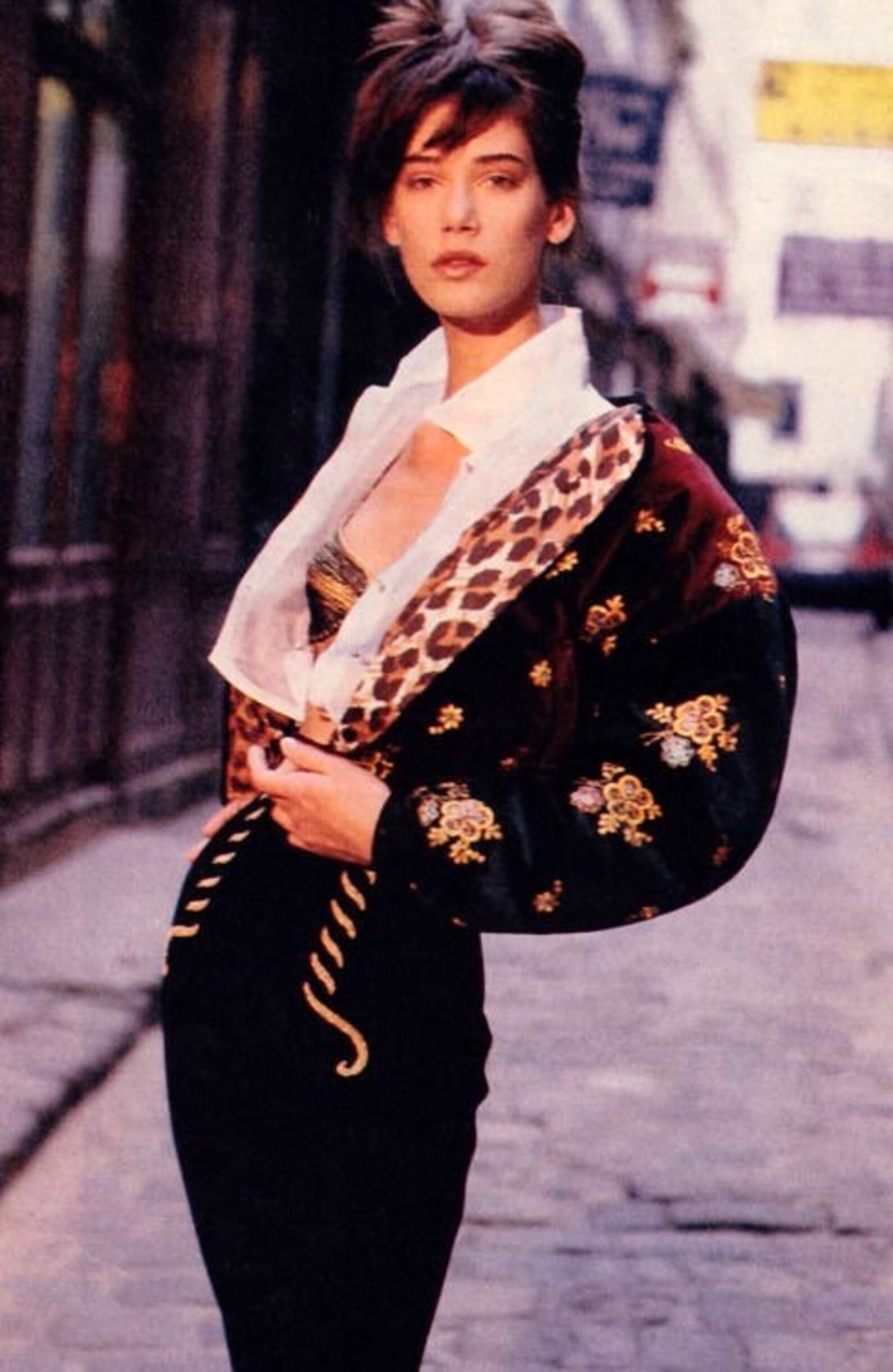 Rifat Ozbek Fall 1988 Runway Embroidered Velvet Bomber Jacket