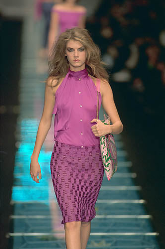 Versace Spring 2000 Runway Crystal Button Purple Sleeveless Top