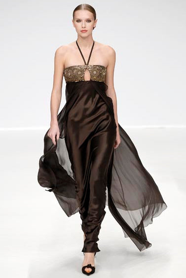 Jean-Louis Scherrer Spring 2007 Runway Embellished Halter Black Silk Gown
