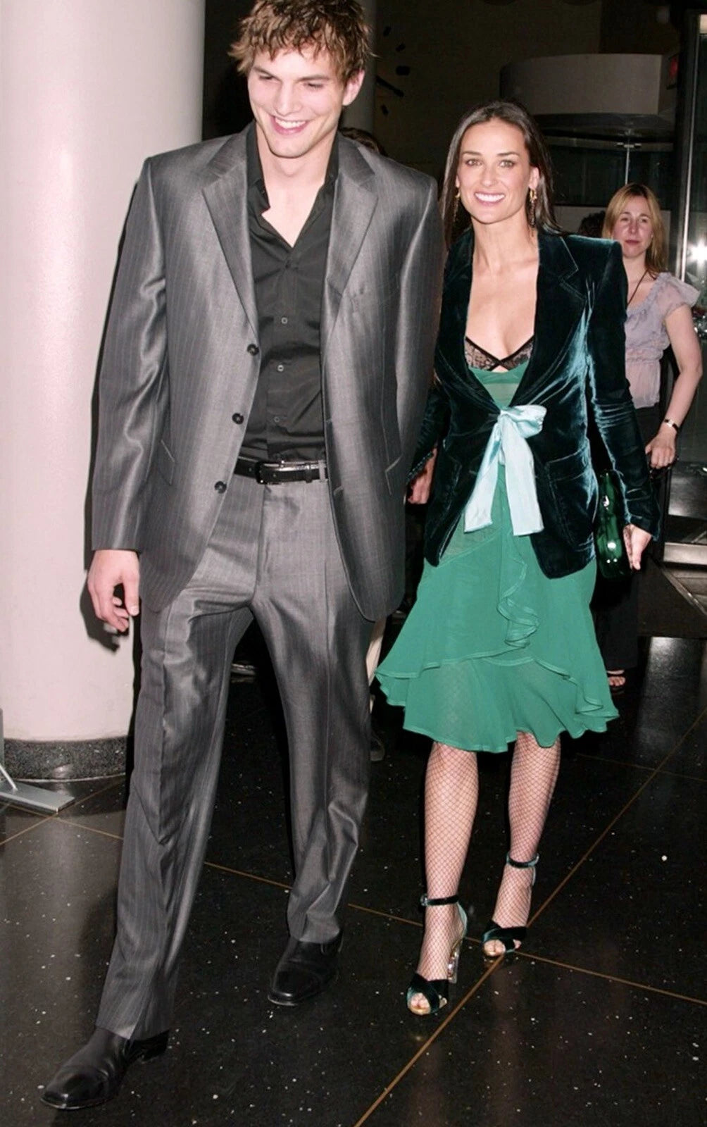 Yves Saint Laurent Fall 2003 Runway Green Silk Ruffle Dress