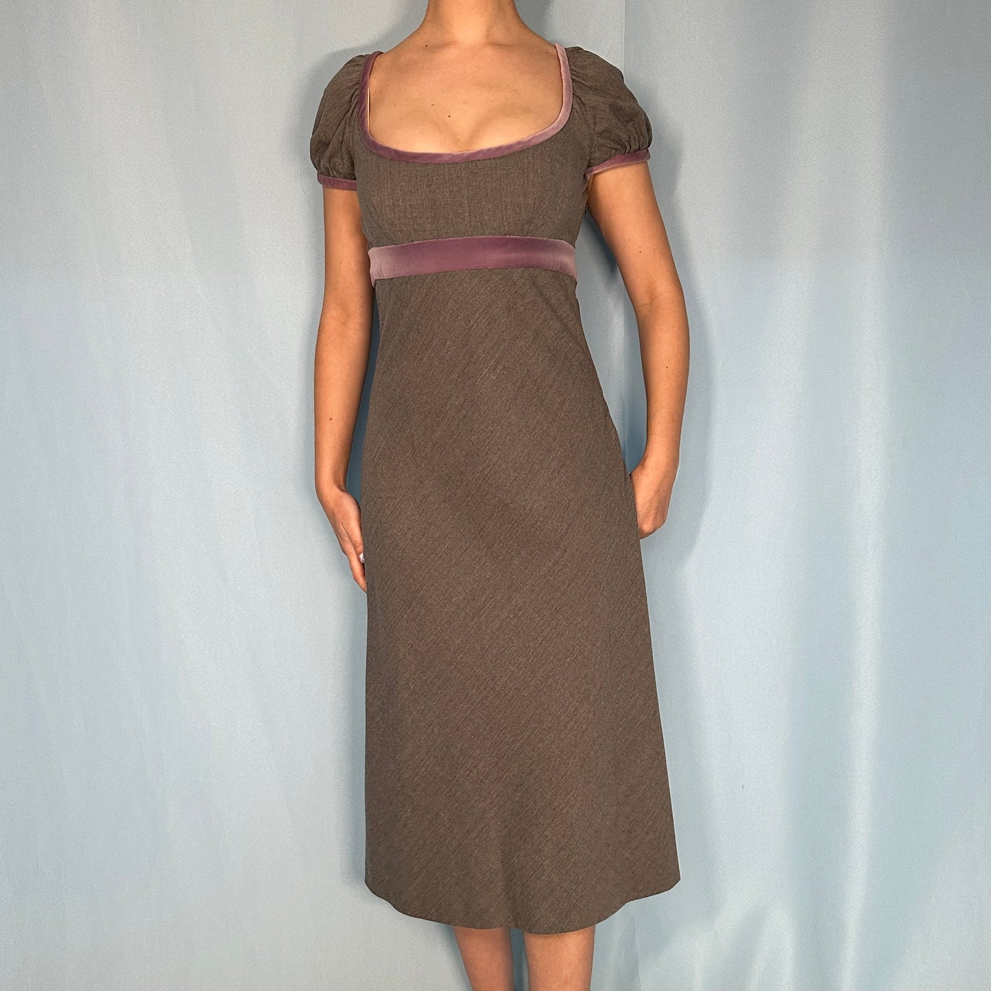 Valentino Grey and Lilac Velvet Trim Empire Bust Dress