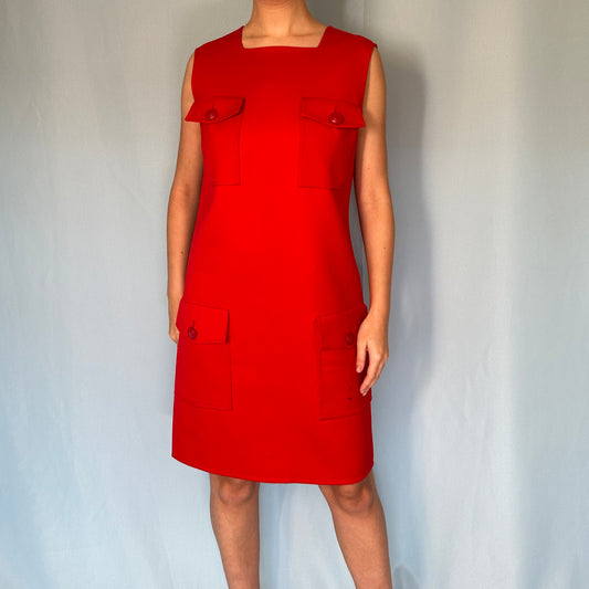 Versace Spring 1996 Runway Red Tunic Pocket Dress