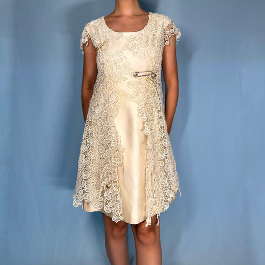 Versace Spring 1994 Safety Pin White Silk Lace Dress
