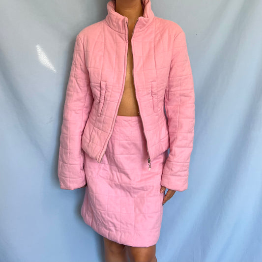 Thierry Mugler Pink Quilted Corset Back Skirt Suit Set