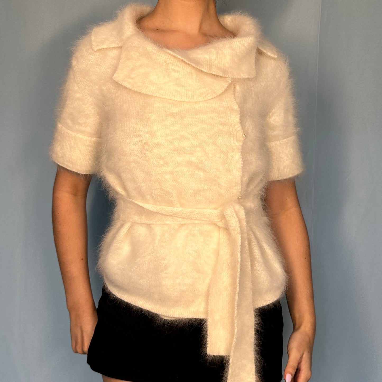 Givenchy White Angora Belted Sweater