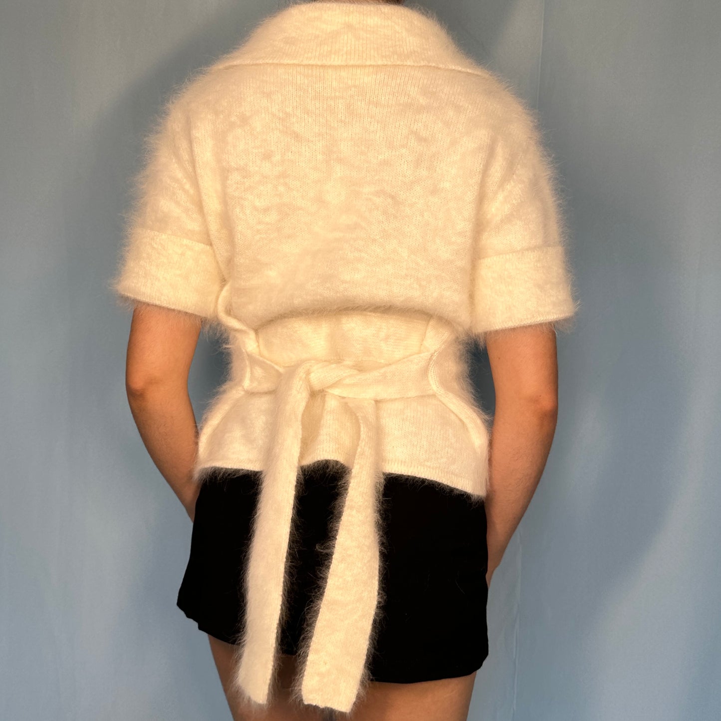 Givenchy White Angora Belted Sweater