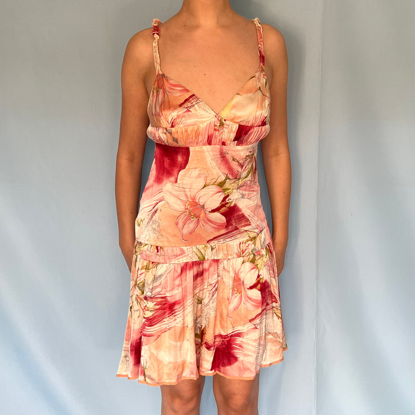 Blumarine Floral Silk Satin Dress