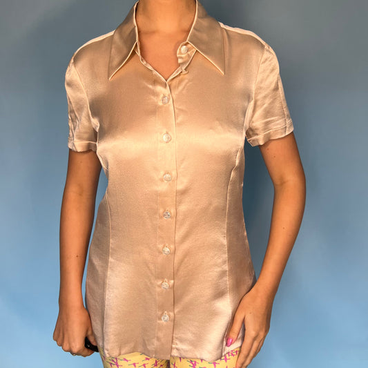 Chanel Spring 1998 Silk Satin Monogram Button Shirt