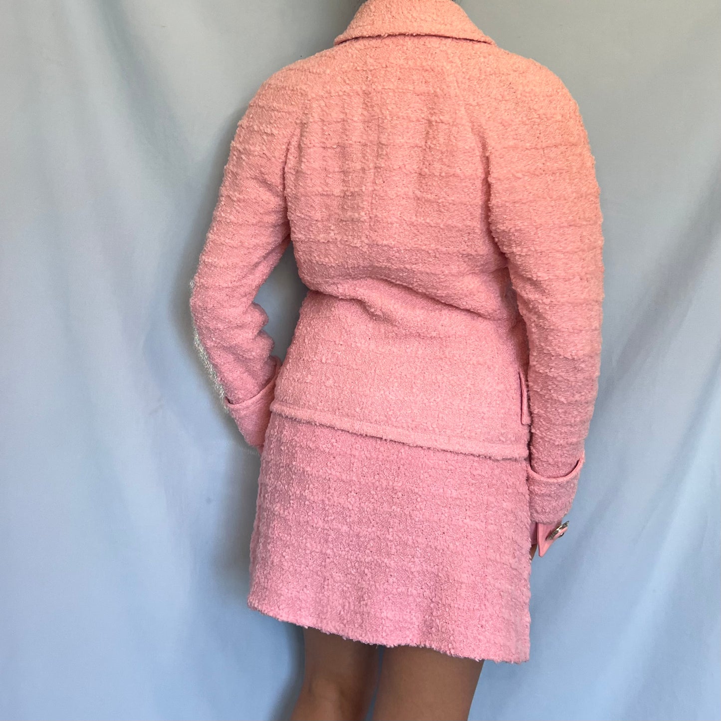 Versace Fall 1994 Runway Boucle Pink Two Piece Skirt Suit