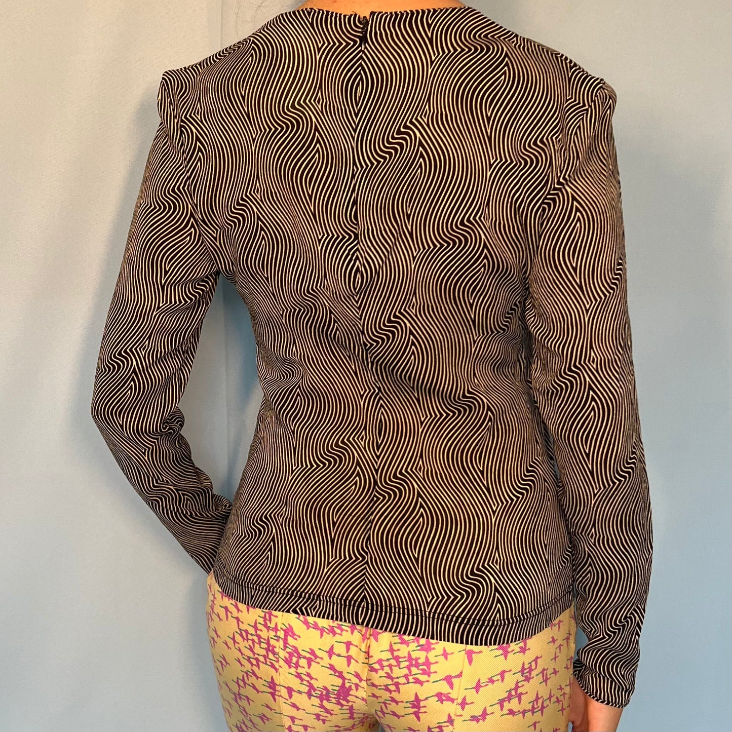 Versace 1996 Monochrome Silk Long Sleeve Top