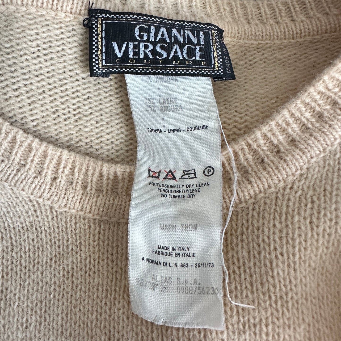 Versace Fall 1998 Runway Beige Fur Pom Pom Knitted Tank Top