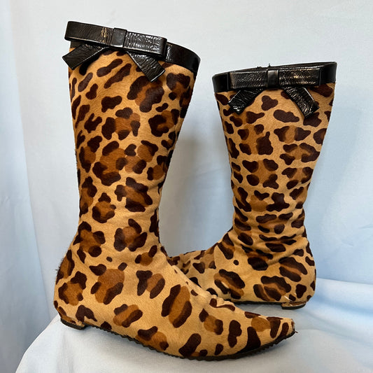 Prada Leopard Print Ponyhair Boots