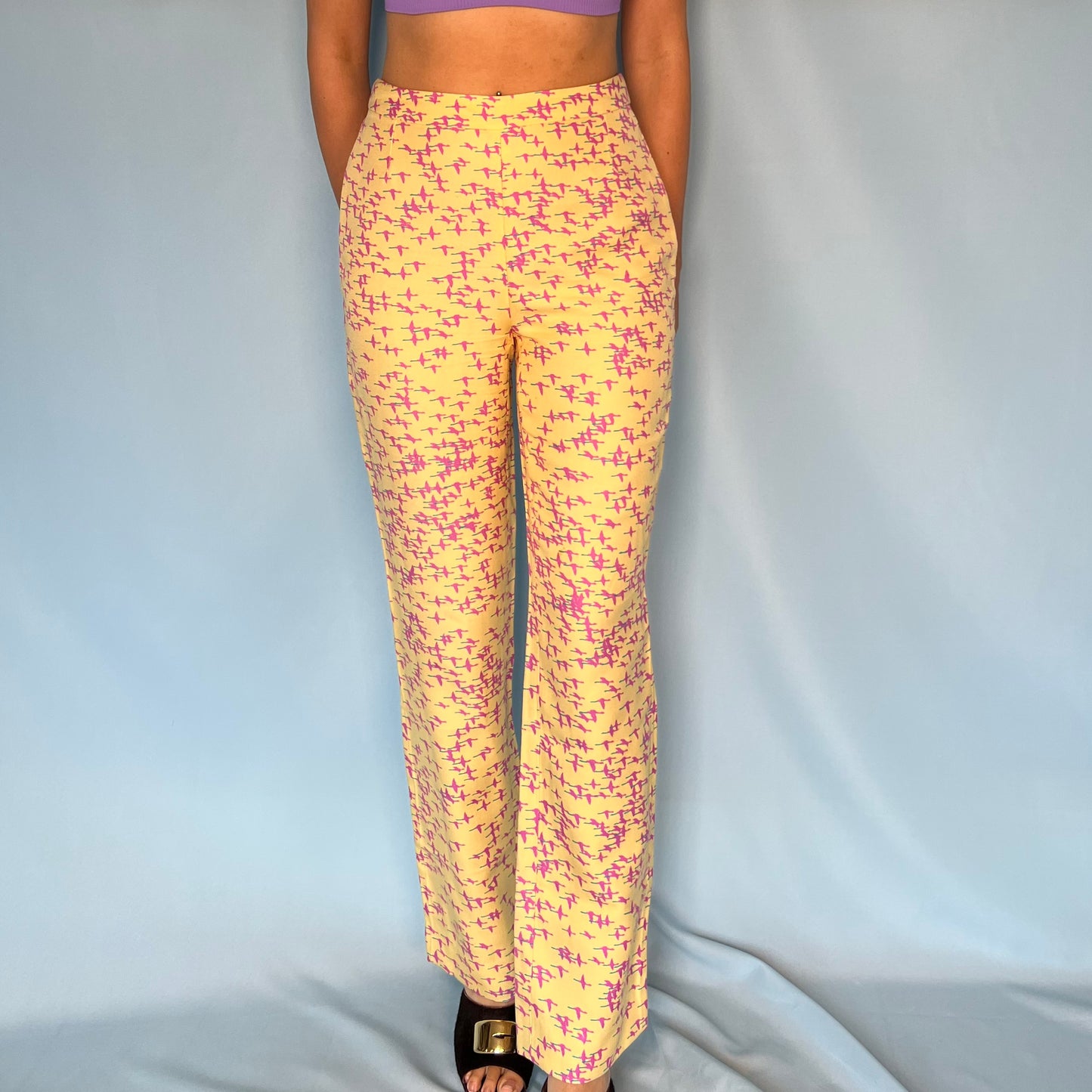 Versace S/S 1999 Runway Yellow Pattern High Waisted Pants