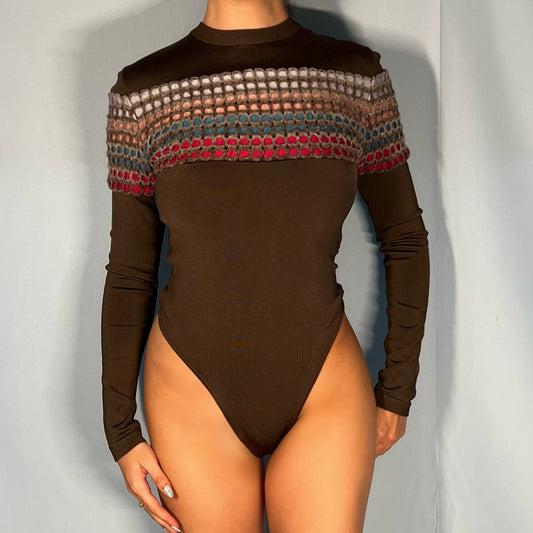 Azzedine Alaia Rainbow Knit Bodysuit Top