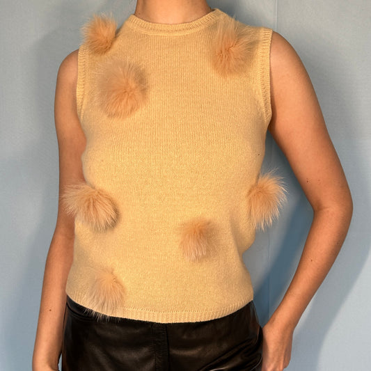 Versace 1998 Beige Pom Pom Knitted Top