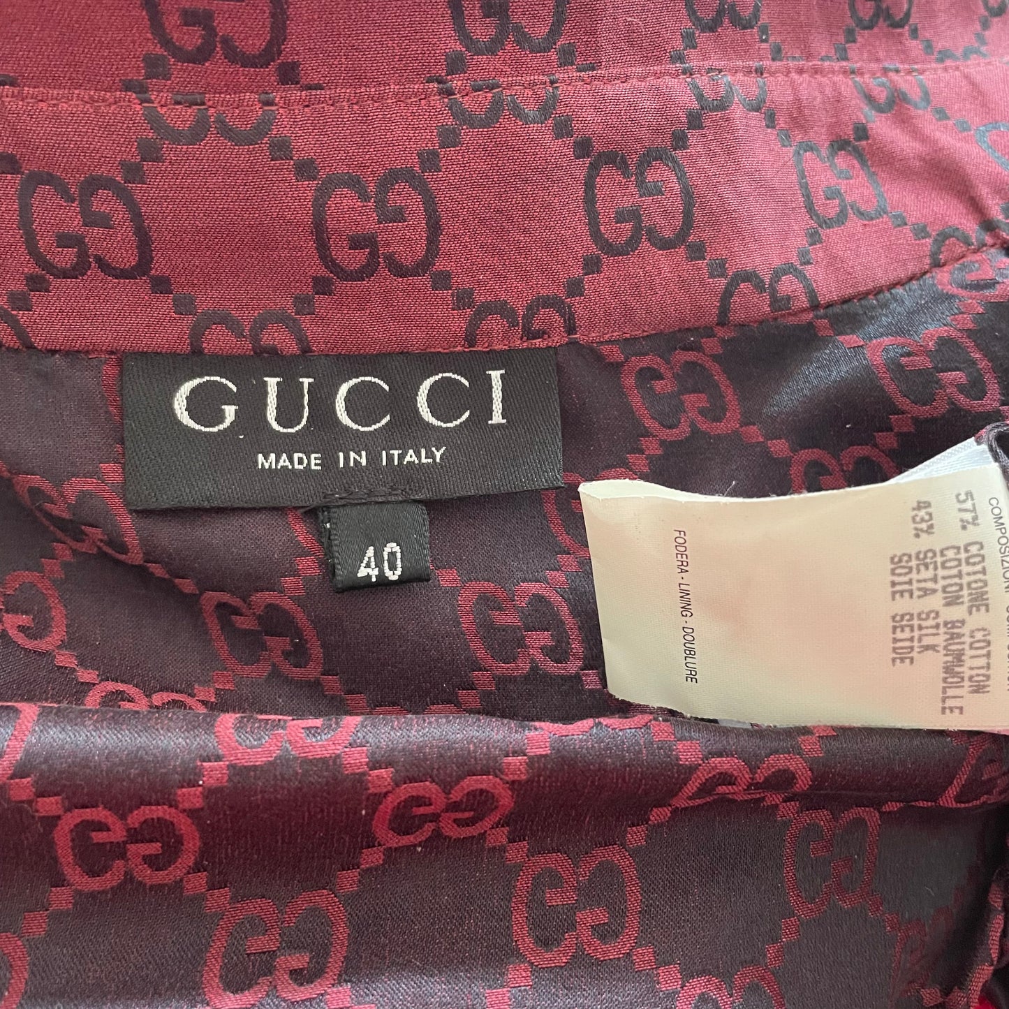 Gucci 1997 Monogram Burgundy Button Up Shirt