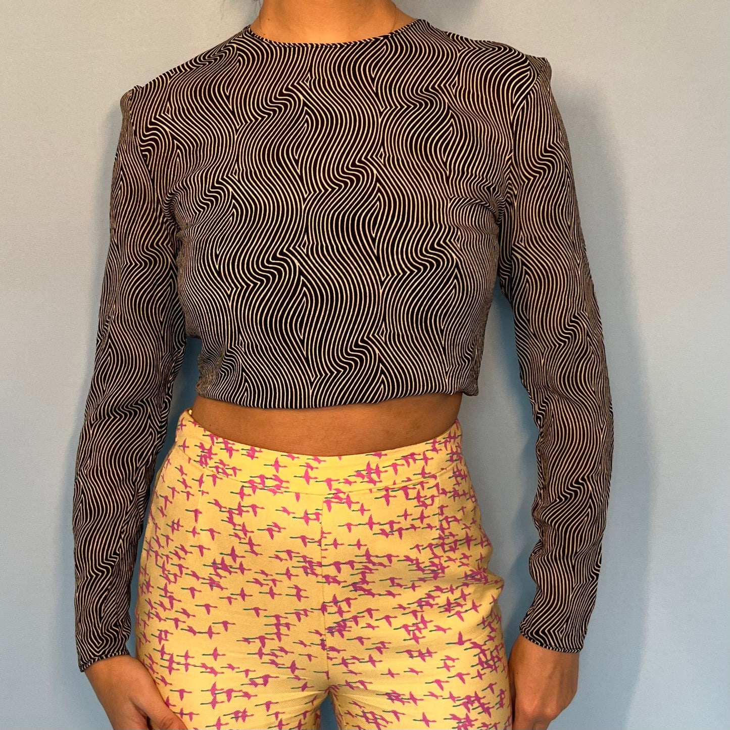 Versace 1996 Monochrome Silk Long Sleeve Top