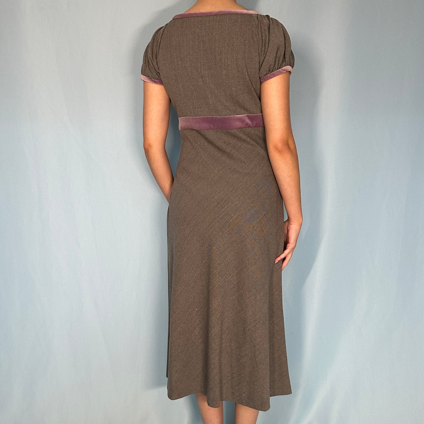 Valentino Grey and Lilac Velvet Trim Empire Bust Dress
