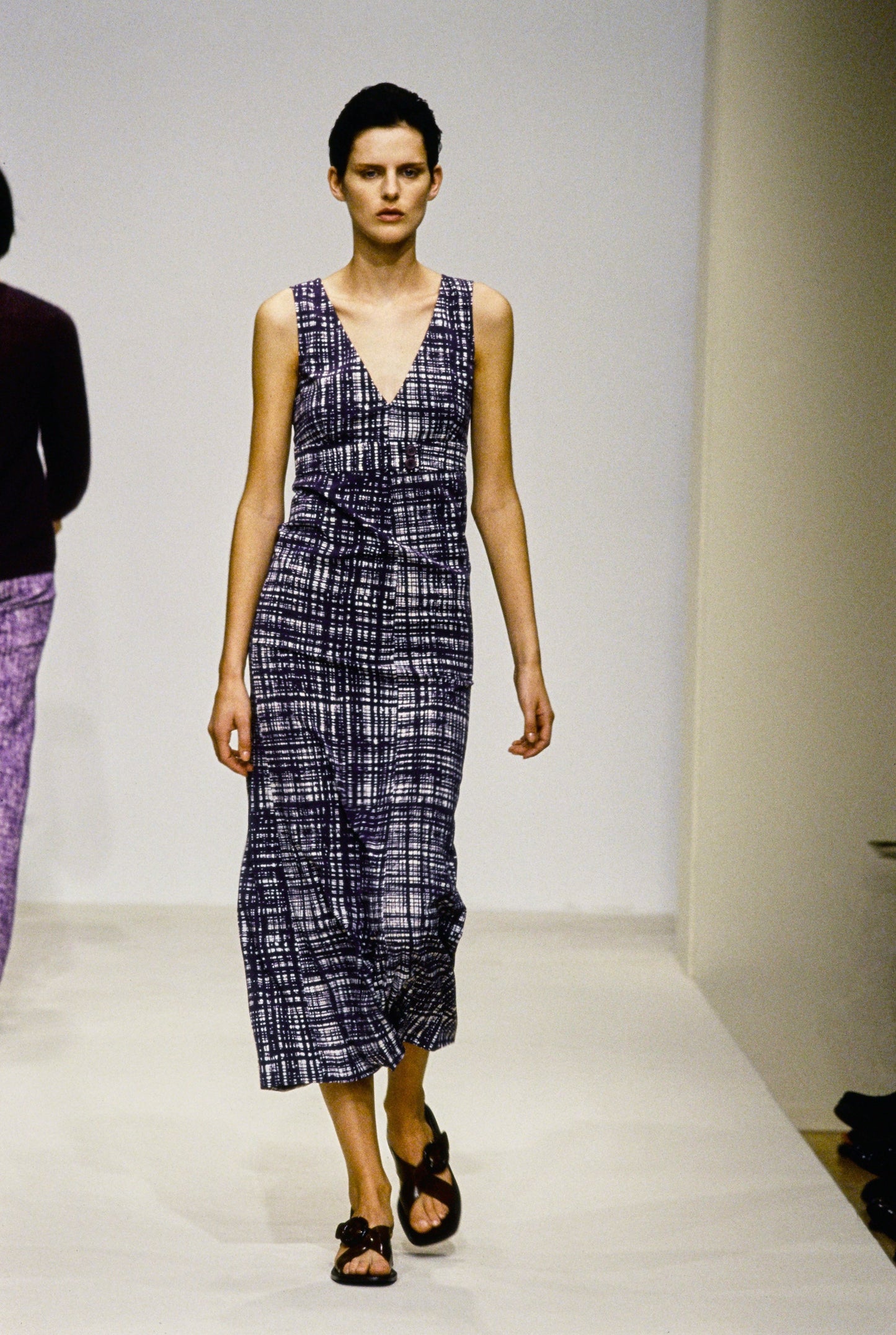 Prada Spring 1996 Runway Purple Silk Graffiti Checked Dress