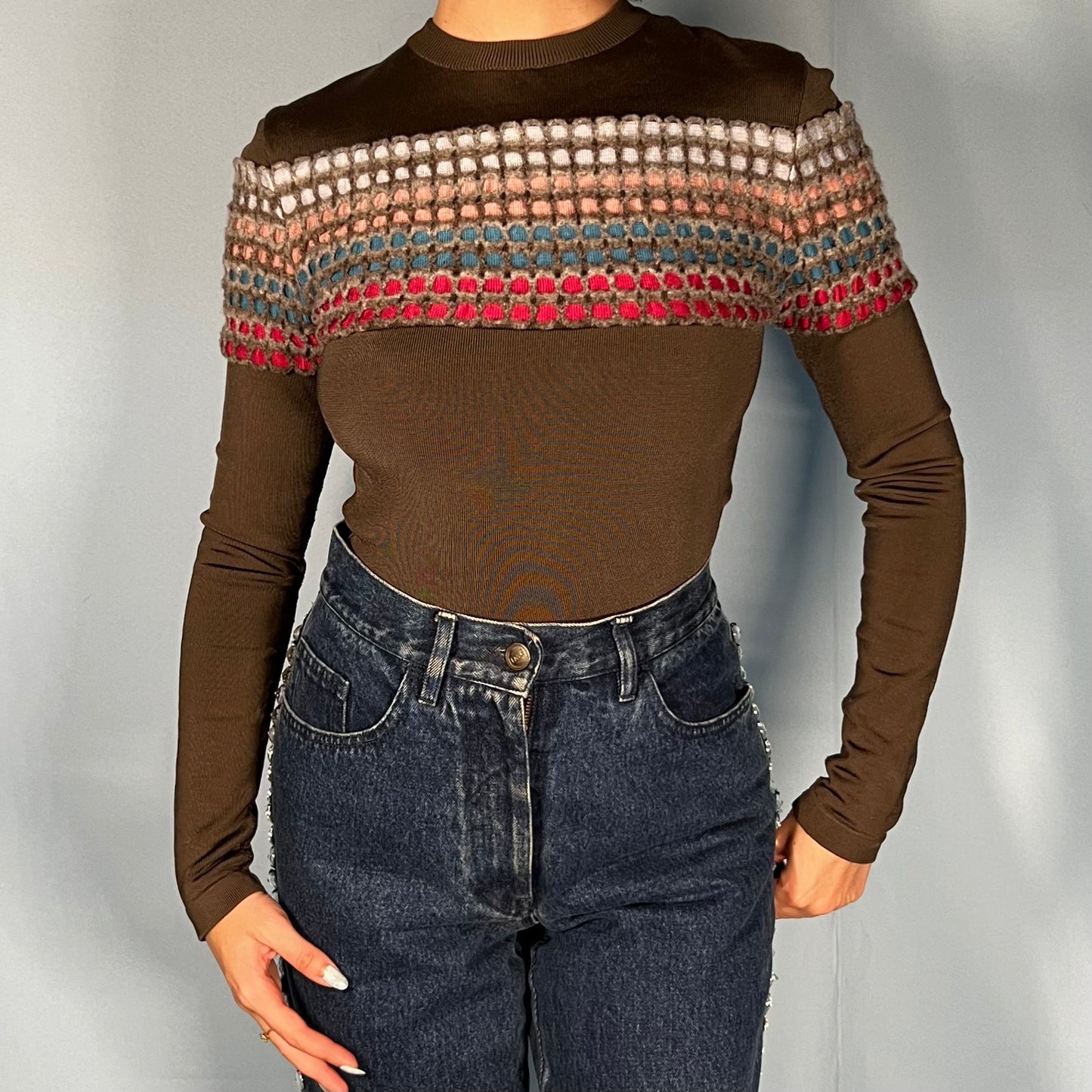 Azzedine Alaia Rainbow Knit Bodysuit Top