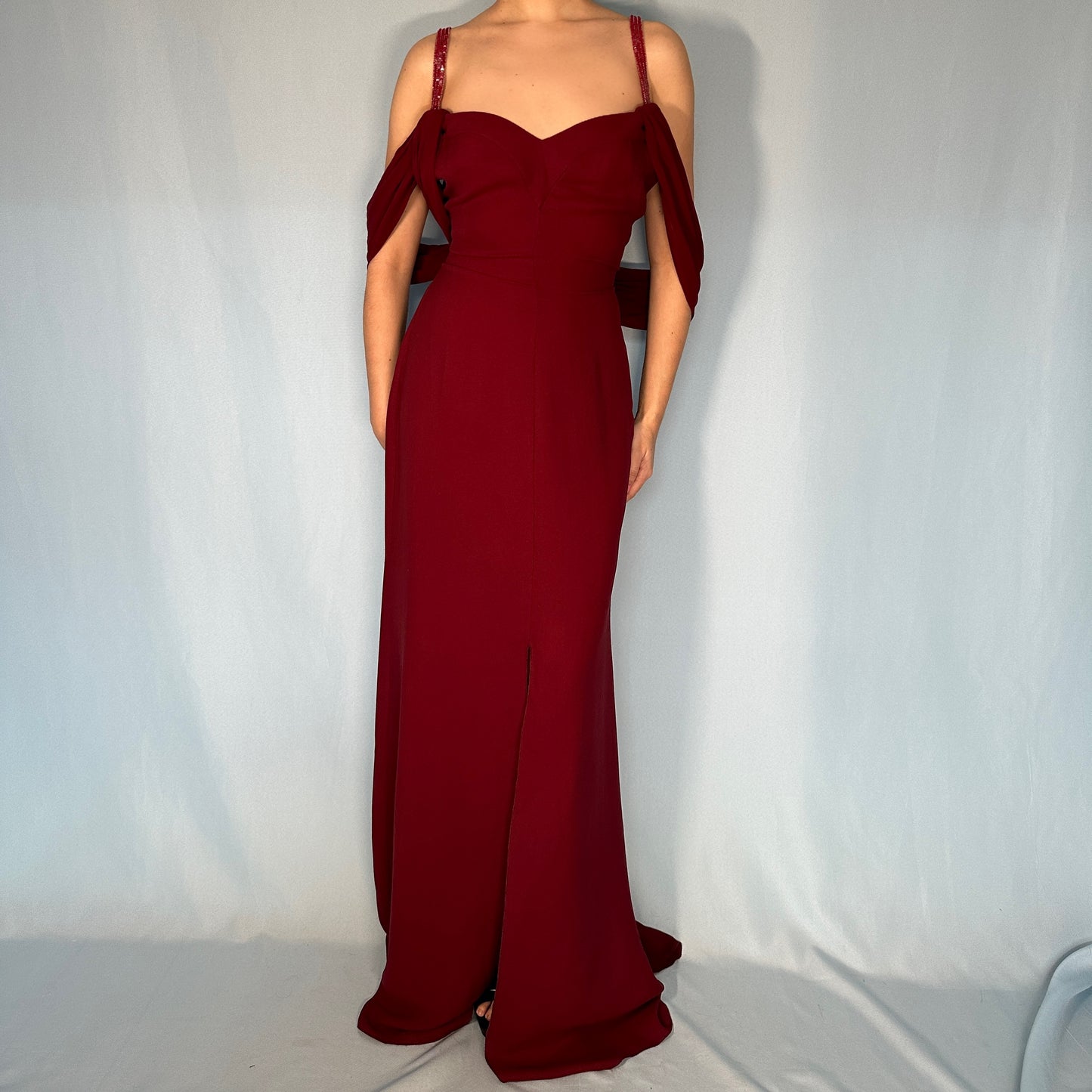 Valentino F/W 2003 Burgundy Embellished Strap Silk Gown Dress