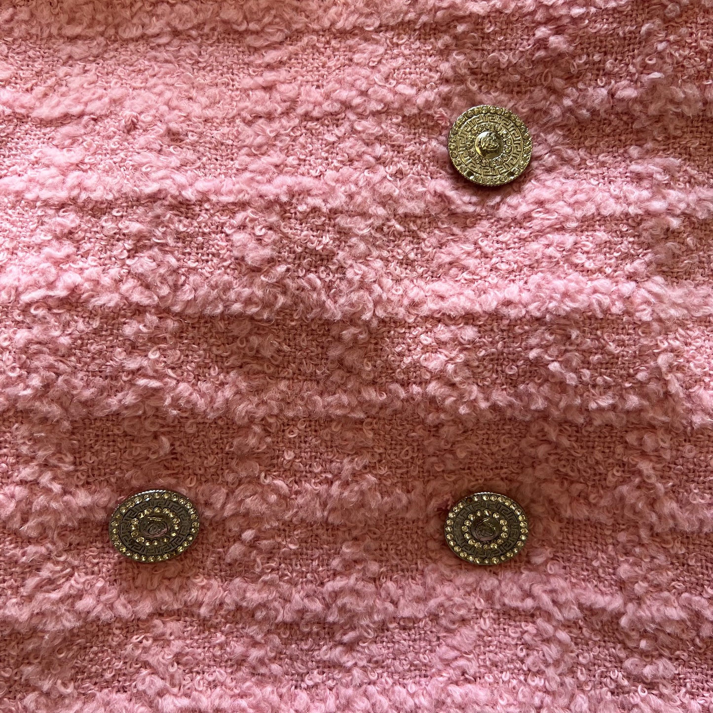 Versace Fall 1994 Runway Boucle Pink Two Piece Skirt Suit