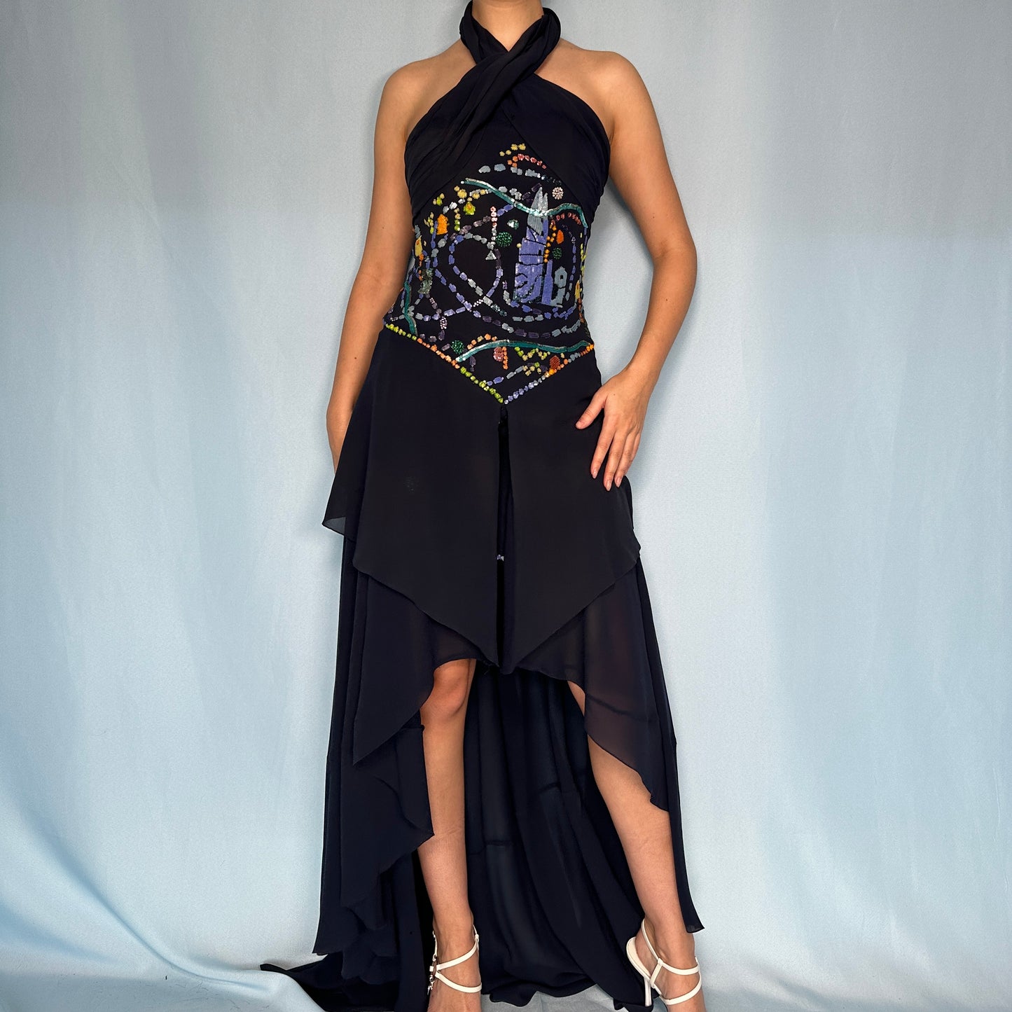 Karl Lagerfeld Fall 1987 Runway Silk Chiffon Embellished Two Piece Set