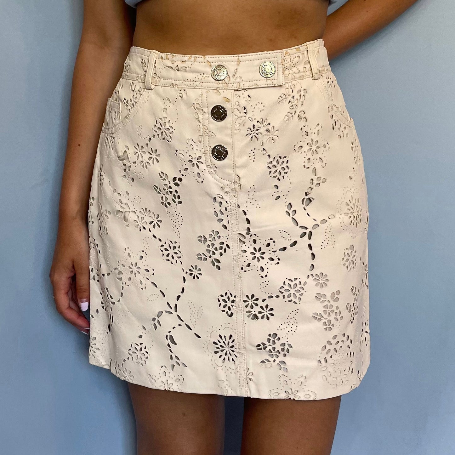 Dior Spring 2006 White Perforated Cut Out Leather Skirt