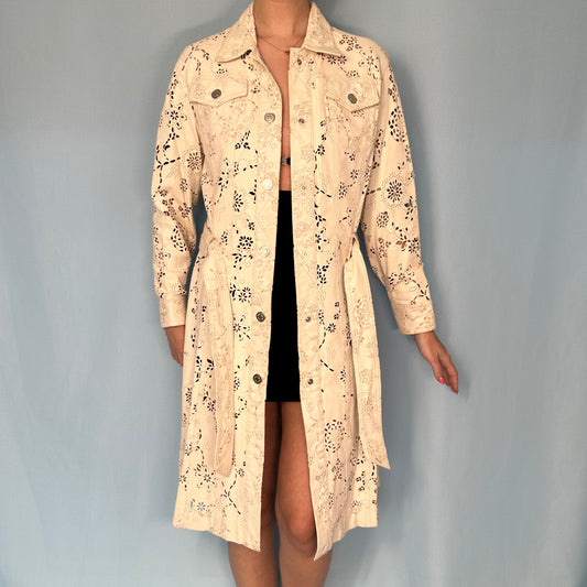Dior Spring 2006 White Perforated Cut Out Leather Trench Jacket