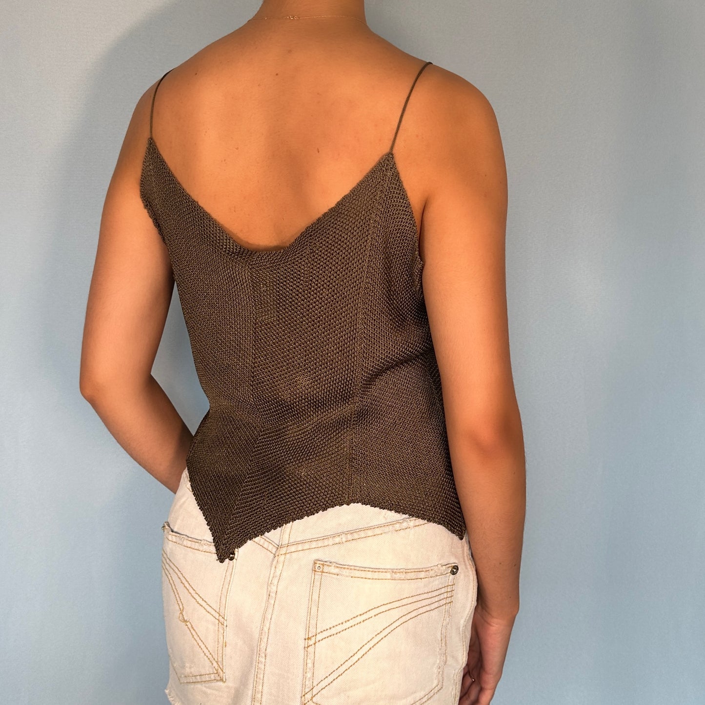 Chanel 1999 Silver Knit Camisole Top
